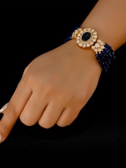 AG'S - Taunja Navy Blue Gold Plated Flexible Kundan Bracelet