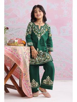 HOUSE OF KARI - Kids Emerald Green Cotton Kurta with Palazzo