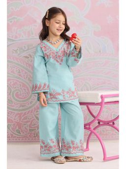 HOUSE OF KARI - Kids Powder Blue Cotton Kurta with Palazzo