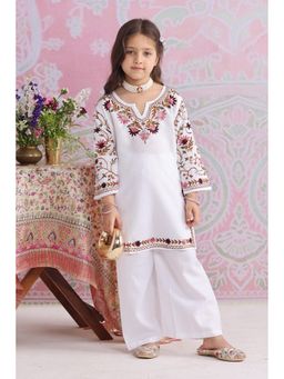 HOUSE OF KARI - Kids White Cotton Kurta with Palazzo