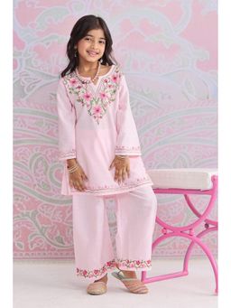 HOUSE OF KARI - Kids Soft Pink Cotton Kurta with Palazzo