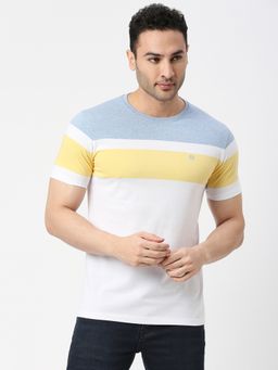 Dragon Hill - Half Sleeves Sky Blue & White Striped Round Neck T-shirt