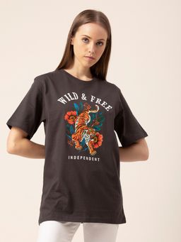 Lounge Dreams - Women 100% Pure Cotton Loose T-Shirt Grey