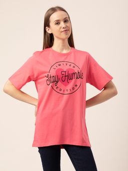 Lounge Dreams - Women 100% Pure Cotton Loose T-Shirt Pink