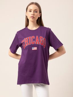 Lounge Dreams - Women 100% Pure Cotton Loose T-Shirt Purple