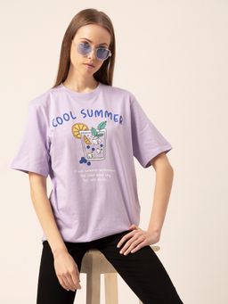 Lounge Dreams - Women 100% Pure Cotton Loose T-Shirt Lavender