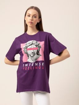 Lounge Dreams - Women 100% Pure Cotton Loose T-Shirt Purple