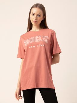 Lounge Dreams - Women 100% Pure Cotton Loose T-Shirt Peach