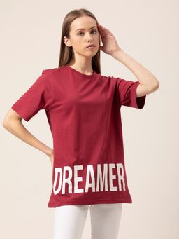 Lounge Dreams - Women 100% Pure Cotton Loose T-Shirt Maroon