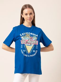 Lounge Dreams - Women 100% Pure Cotton Loose T-Shirt Blue