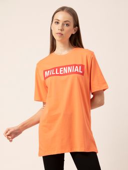 Lounge Dreams - Women 100% Pure Cotton Loose T-Shirt Orange