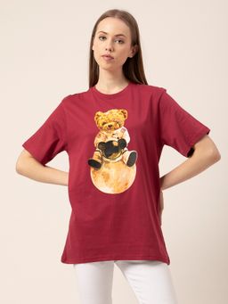 Lounge Dreams - Women 100% Pure Cotton Loose T-Shirt Maroon