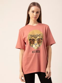 Lounge Dreams - Women 100% Pure Cotton Loose T-Shirt Peach