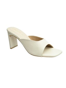 CHERE - Cream Women Square Toe Slip-On Block Heels