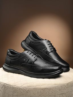 Louis Stitch - Men Jet Black Genuine Leather Ultra Lightweight Derbies