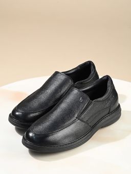 Louis Stitch - Men Jet Black Leather Slip-On Loafers