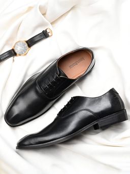 Louis Stitch - Men Jet Black Italian Crust Leather Formal Oxfords