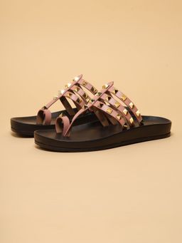 ERIDANI - Marvin Pink One Toe Studded Sandals