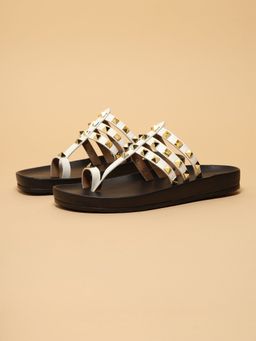 ERIDANI - Marvin White One Toe Studded Sandals