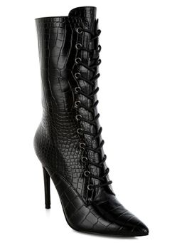 London Rag - Black Croco Lace Up Calf Casual Boots
