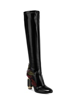 London Rag - Black Fantasy Heel Patchwork Knee High Boots