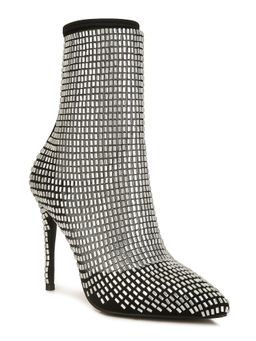 London Rag - Black Rhinestones Embellished Mesh Boots