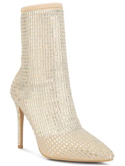 London Rag - Beige Rhinestones Embellished Mesh Boots