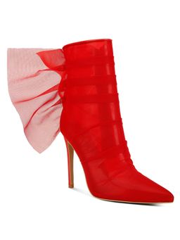 London Rag - Red Organza Wrapped Style Heeled Ankle Boots