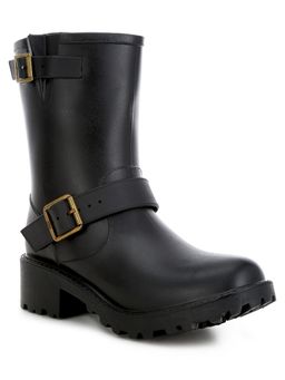 London Rag - Black Harness Detail Calf Rain Boots