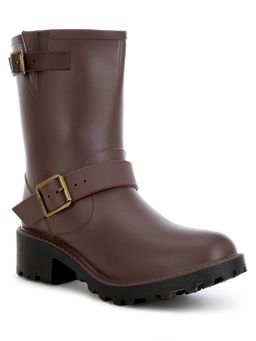 London Rag - Brown Harness Detail Calf Rain Boots