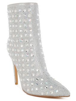 London Rag - Silver Pointed Toe Rhinestones Stiletto Casual Boots