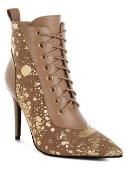 London Rag - Brown Abstract Pattern Lace-Up Ankle Casual Boots