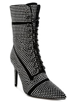 London Rag - Black Rhinestones Embellished Calf Casual Boots
