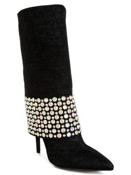 London Rag - Black Diamante and Rhinestones Denim Boots