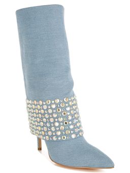 London Rag - Blue Diamante and Rhinestones Denim Boots
