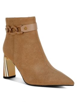 London Rag - Beige Chain Belt Detail Ankle Boots