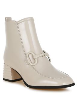 London Rag - Beige Textured Block Heel Ankle Boots