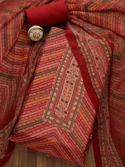 Koskii - Red Printed Art Silk Unstitched Salwar Suit (Set of 3) (Set of Three)