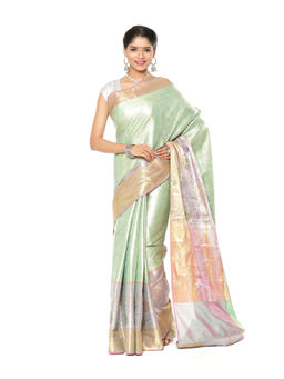 Banarasi Silk Works - Sea Green Zari Paithani Border Art Saree with Unstitched Blouse