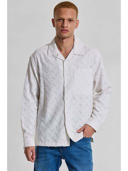 Snitch - White Textured Relaxed Fit Shirt