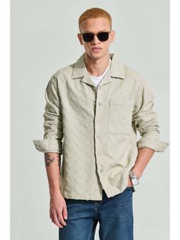 Snitch - Beige Textured Relaxed Fit Shirt