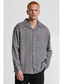 Snitch - Grey Textured Relaxed Fit Shirt
