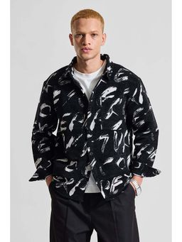 Snitch - Black Abstract Relaxed Fit Shirt