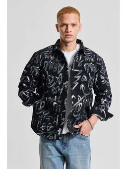 Snitch - Navy Blue Abstract Relaxed Fit Shirt