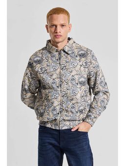 Snitch - Beige Printed Relaxed Fit Jacket