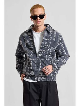 Snitch - Grey Printed Relaxed Fit Jacket