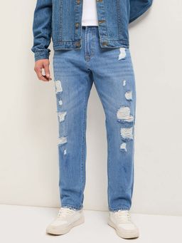 The Bear House - Blue Solid Straight Fit Jeans