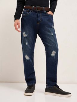 The Bear House - Blue Solid Relaxed Fit Jeans
