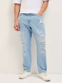 The Bear House - Blue Solid Straight Fit Jeans