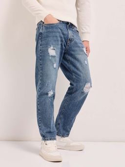 The Bear House - Blue Solid Relaxed Fit Jeans